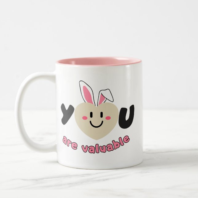 You Are Valuable Motivational Art - Cute Heart  Two-Tone Coffee Mug (Left)