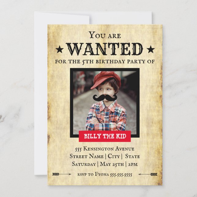 "YOU ARE WANTED" Western Style | Birthday Party Invitation (Front)