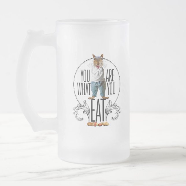 You Are What You Eat - Funny Squirrel Nuts Frosted Glass Beer Mug (Left)