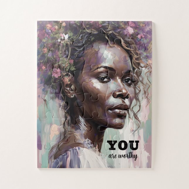 You Are Worthy African American Woman Floral Jigsaw Puzzle (Vertical)