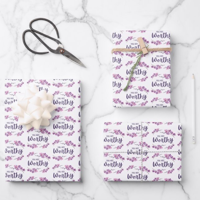 You Are Worthy Orchid Wrapping Paper Sheets  (Front)