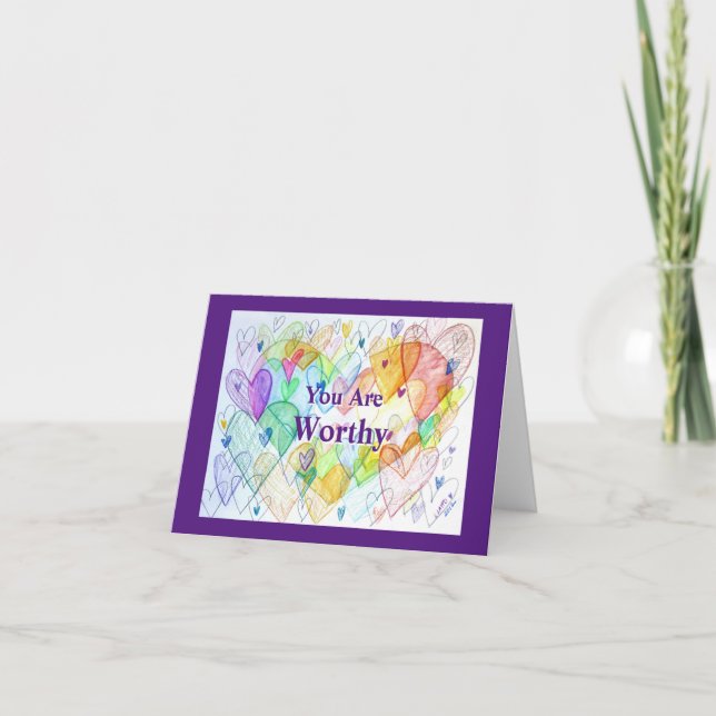 You Are Worthy Rainbow Hearts Art Greeting Card (Front)