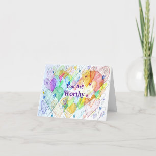 You Are Worthy Rainbow Hearts Art Greeting Card