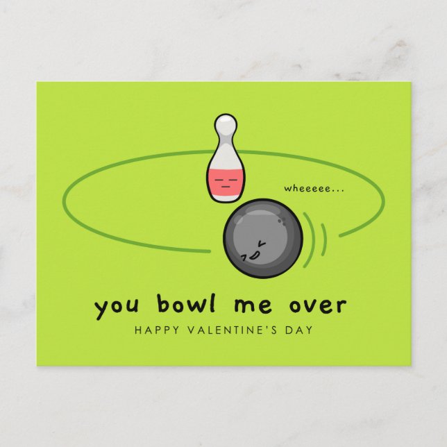 You Bowl Me Over Happy Valentine's Day | Love Holiday Postcard (Front)