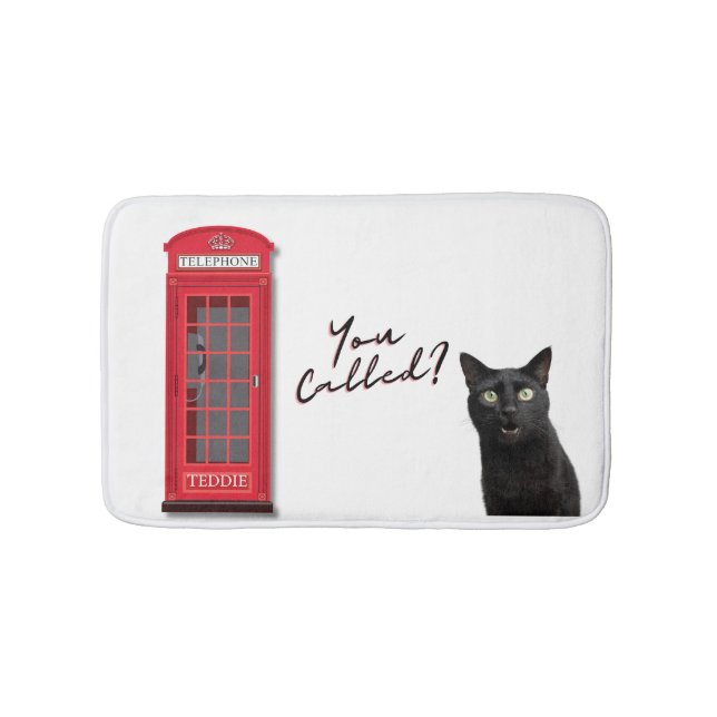 'You Called?' Custom Red Phone Booth Pet Photo Bath Mat (Front)