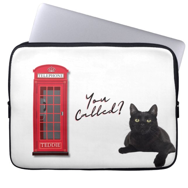 'You Called?' Customizable London Cat Red Phone  Laptop Sleeve (Front)