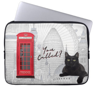 'You Called?' Customizable London Cat Red Phone  Laptop Sleeve