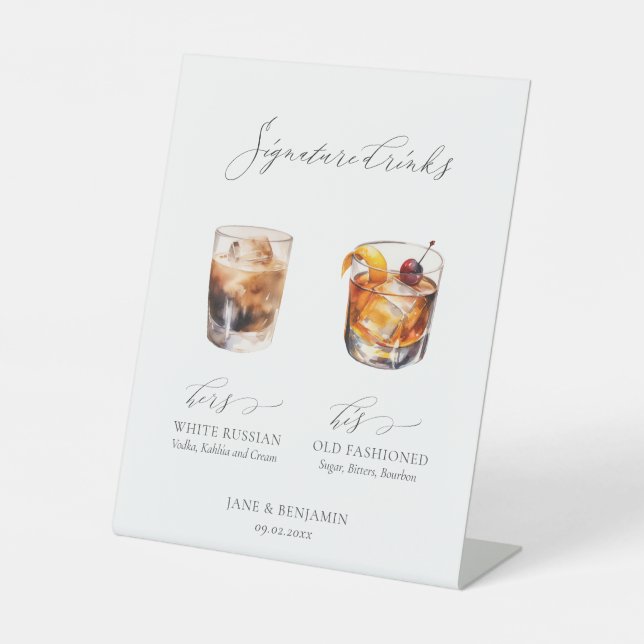 You Can Change the Signature Drinks Wedding Pedestal Sign (Front)