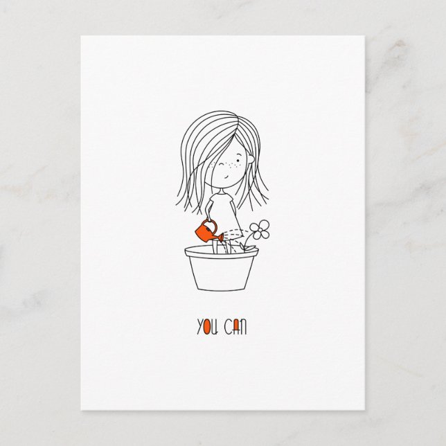 You Can Cute Motivational Black & White Cartoon Postcard (Front)