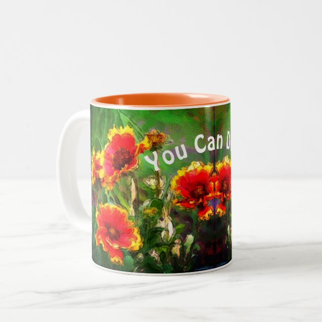 You Can Do It Daisy Flowers Inspirational Words Two-Tone Coffee Mug (Front Left)