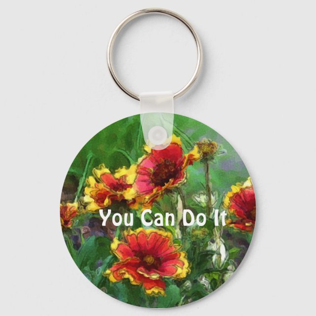 You Can Do It Daisy Flowers Motivational Keychain (Front)