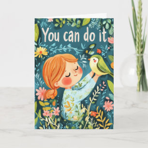 You Can Do It Girl and Bird Holiday Card