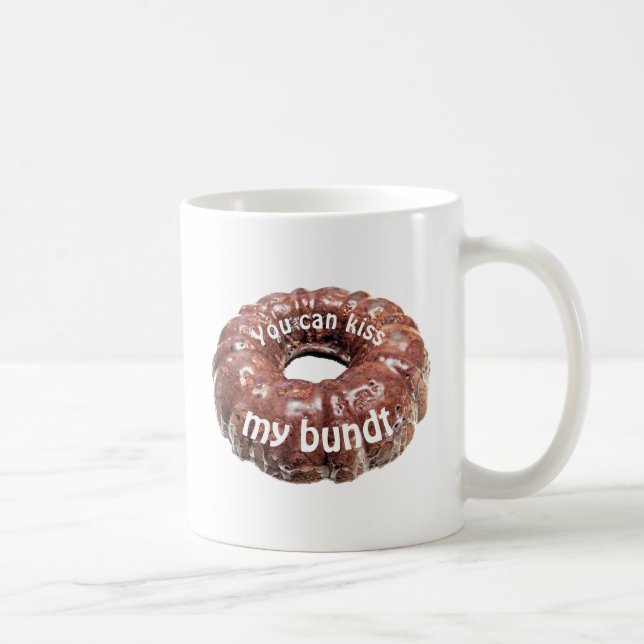 You can kiss my bundt funny cake joke coffee mug (Right)