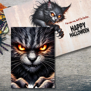 You Can Run, But I’m Faster Hellish Cat Halloween Holiday Card