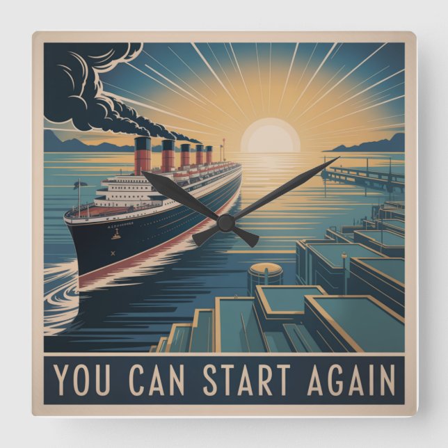 You Can Start Again Square Wall Clock (Front)