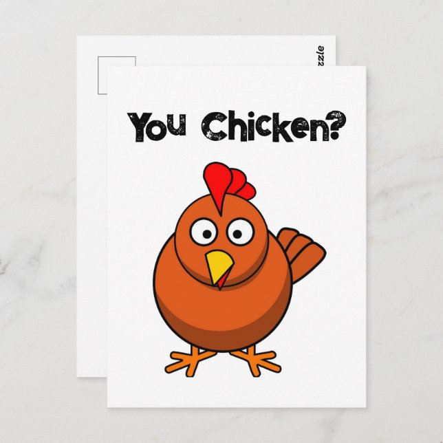 You Chicken?, Funny Brown Rooster Cartoon Taunt  Postcard (Front/Back)