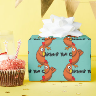 You Chicken?, Funny Brown Rooster Cartoon Taunt Wrapping Paper