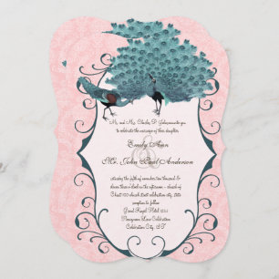 You Choose Background Colour -Damask Peacock Invitation
