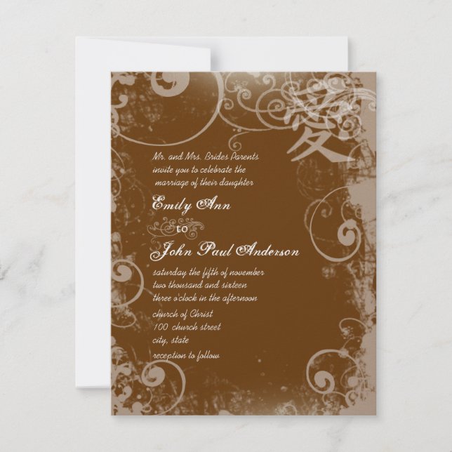You Choose Colour Metallic Kanji Love Swirl Invitation (Front)