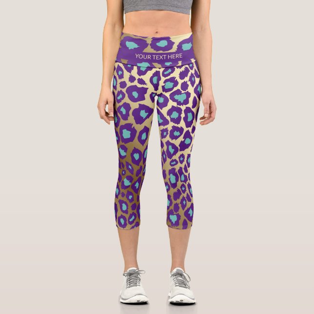 YOU CHOOSE Colours on Gold Cheetah Print Capri Leggings (Front)