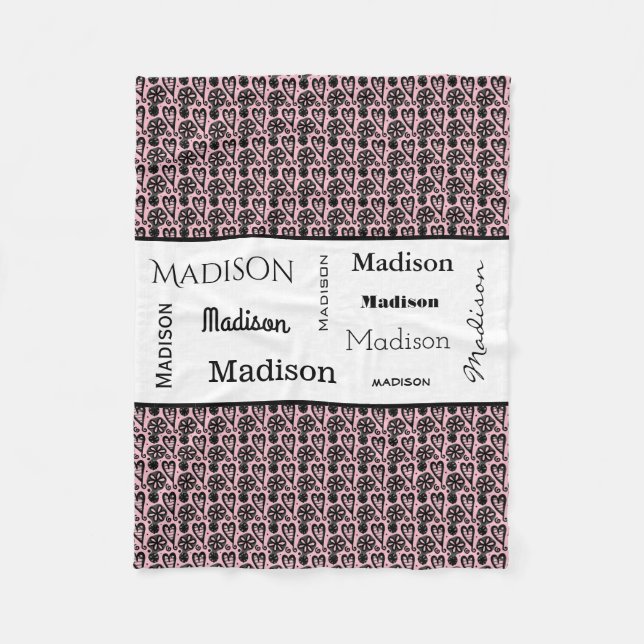 You Choose the Colour Heart Print w/Name Fleece Blanket (Front)