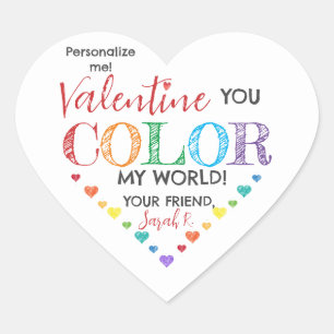 You Colour My World Valentine Classroom Tag Sticke