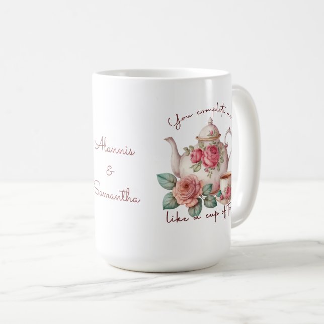 You Complete Me Beautiful Peach Roses Coffee Mug (Front Right)