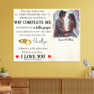 You Complete Me Custom Photo Wedding Anniversary Canvas Print