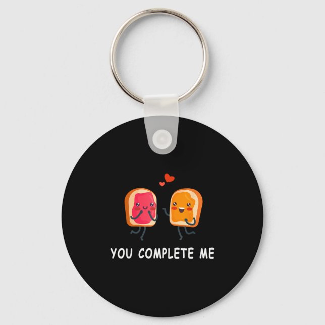 You Complete Me Cute Valentines Day Peanut Butter  Key Ring (Front)