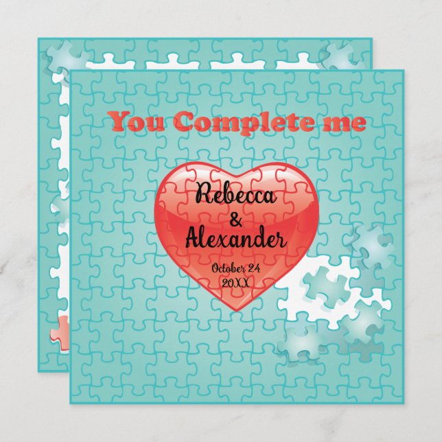 You complete me jigsaw puzzle wedding Invitations (Front/Back)