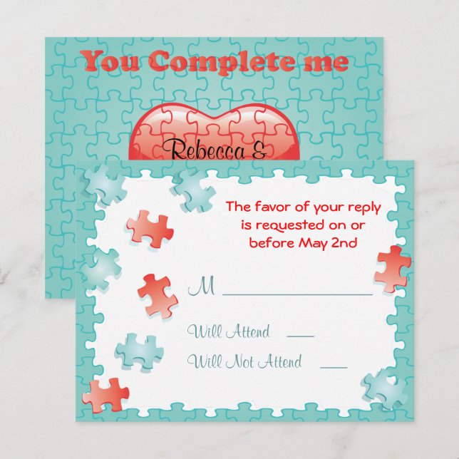 You complete me puzzle Wedding RSVP Cards (Front/Back)