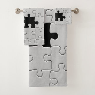 You Complete Me Romantic Black and White Jigsaw Bath Towel Set