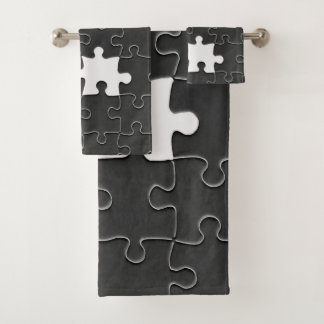 You Complete Me Romantic Black and White Jigsaw Bath Towel Set