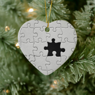 You Complete Me Romantic Black and White Jigsaw Ceramic Tree Decoration