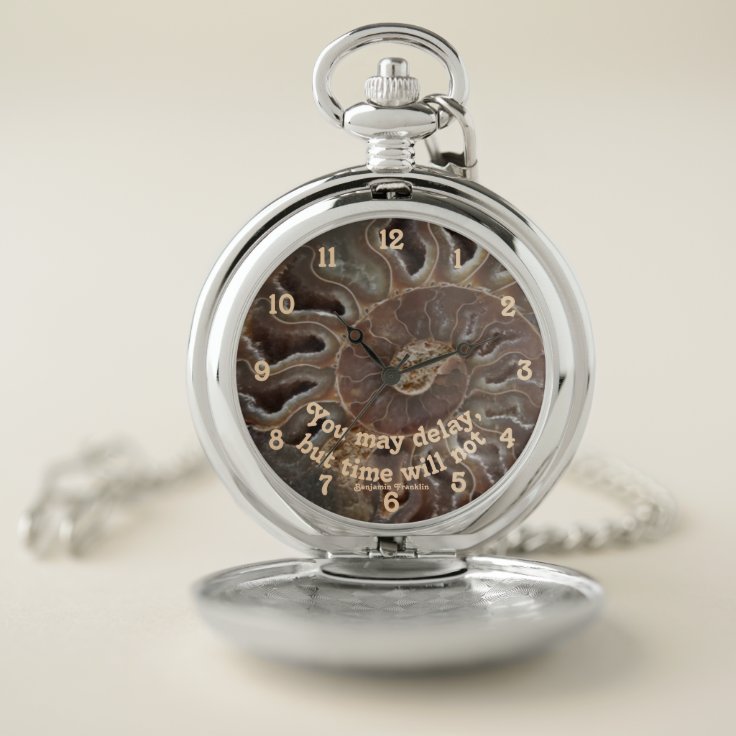 You Delay Time Will Not Ammonite Fossil Pocket Watch | Zazzle