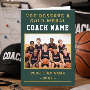 You Deserve a Medal Coach Photo Basketball Thank You Card