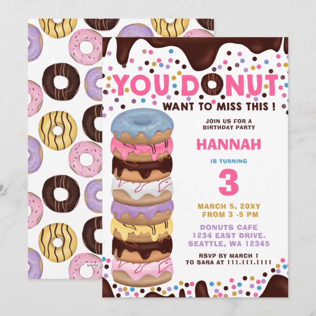 you doughnut want to miss this doughnuts birthday  invitation (Front/Back)