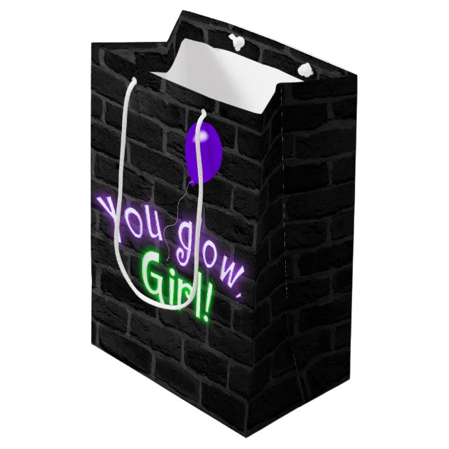 You Glow Girl Sign on Brick Wall Medium Gift Bag (Front Angled)