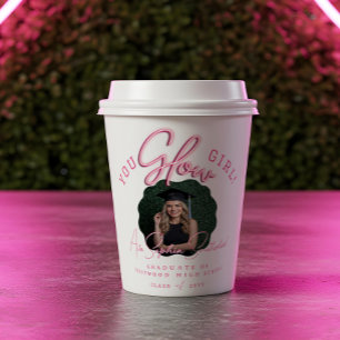 You Glow Girl Wavy Pink Neon Graduation Photo Paper Cups