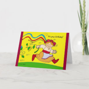 You Go Girl in Ukrainian Folk Dress Card