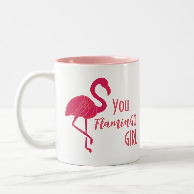 You Go Girl Pink Flamingo  Two-Tone Coffee Mug (Left)
