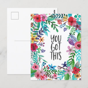 You Got This Quote Cute Boho Floral Postcard