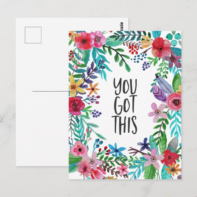 You Got This Quote Cute Boho Floral Postcard (Front/Back)
