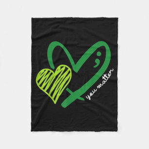 You Green Heart Semicolon Mental Health Awareness Fleece Blanket