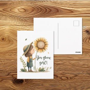 You Grow Girl Cottagecore Sunflower Postcard