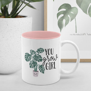 You Grow Girl | Funny Monogram Plant Lovers Two-Tone Coffee Mug