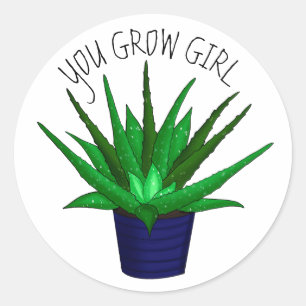 You Grow Girl Funny Plant Pun Classic Round Sticker