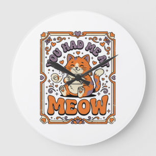 You Had Me At Meow Cat Valentine Love Vintage Vect Large Clock