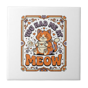 You Had Me At Meow Cat Valentine Love Vintage Vect Tile