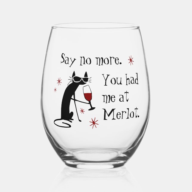 You Had Me at Merlot Funny Wine Pun Stemless Wine Glass (Front)